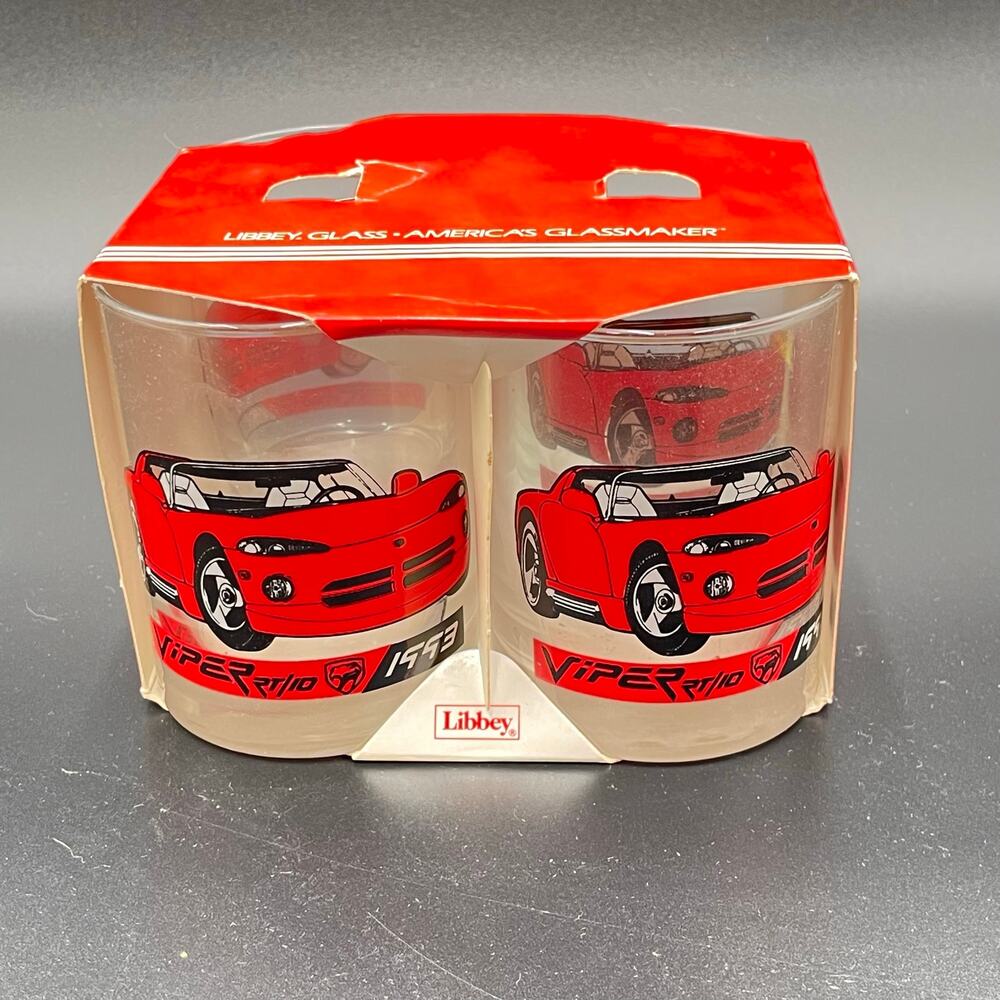 Libbey Dodge Viper RT/10 1993 New Vtg Lot of 4 Old Fashioned Whiskey Glasses